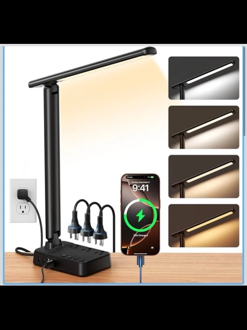 LED Desk Lamp with USB Charging 3AC outlets 4 USB ports